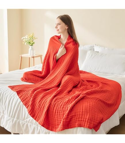 【新品★ヴィンテージ】高級タオルケット 波柄配色 ビビッド 赤 オレンジ系 タオルケット ハワイアンキルト柄 ハレハワイシリーズ #861e