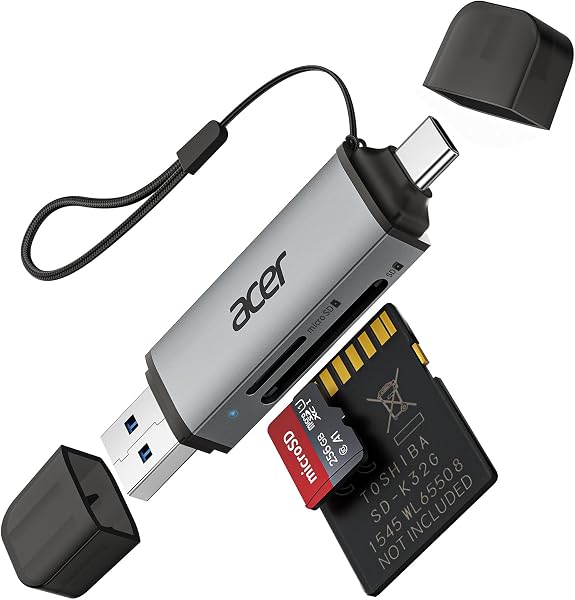 Acer SDカードリーダー【2-in-1】マイクロSD カードリーダー Type-C & USB 3.0 超高速転送 OTG対応 Android タブレット/スマホ/iPhone 17・16・15シリーズ/ Windows PC/Linux/MacBook Neo/iPad Air Pro/Chromebook適用 microSD SDXC SDHC MMC RS-MMC対応 - 1