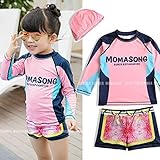 【 韓国スタイル子供服】 キッズ水着 アルファベットプリント柄 女の子★子供Sandy beachセット Pink,100cm