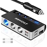 OOWOLF シガーソケット 3連 4ポート付き USB充電器 最大180W スマートIC 急速充電 増設 カーチャージャー 【Quick Charge 3.0 搭載】 12-24V車対応 独立スイッチ シガーライター機能搭載 1mケーブル 電圧測定