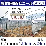 【日本製】側面（腰）用ビニール 片テープハトメ加工 厚み0.1mm 幅150cm 農業用ビニール 塩ビ 無滴透明 (長さ24m)