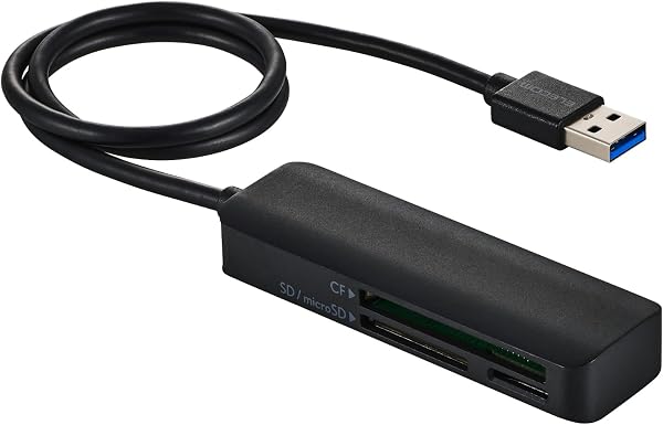 エレコム カードリーダー USB-A 3-in-1 USB 5Gbps UHS-I ケーブル長50cm 【SDXC/SDHC/SD/microSDXC/microSDHC/microSD対応/コンパクトフラッシュ対応】 ブラック MR3-C30EBK - 1