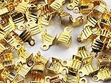 紐止め金具 カシメ ゴールド 100個 幅7mm エンドパーツ アクセサリー パーツ 金具 ファイニエ （AP0843）