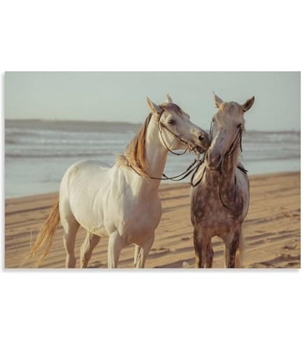 Amazon｜YMXZHUANSH 馬の壁アート 白馬と茶色の馬 キャンバス 走る動物