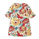 Tovadoo 子供服 ベビー服 女の子 ワンピース 春夏 フレアスリーブ 菊柄 レトロ風 プリンセス 可愛い プレゼント 通学 旅行 結婚式 6-24ヶ月