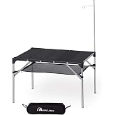 MOON LENCE キャンプ テーブル アルミ合金 ロールテーブル ランタンハンガー付 アウトドア ハイキング BBQ 折りたたみ コンパクト 軽量