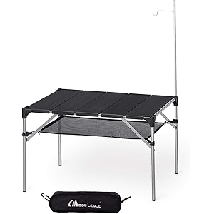 Moon Lence キャンプ テーブル アルミ ロールテーブル ランタンハンガー付き アウトドア ハイキング BBQ…
