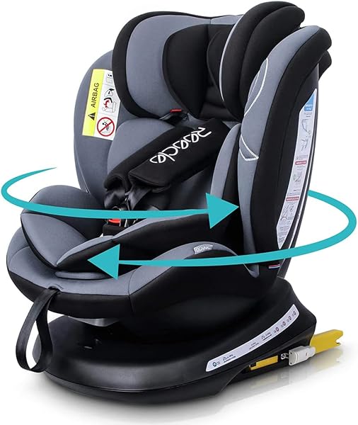 Reecle チャイルドシート 360° 回転式 新生児~12歳頃 (0~36kg) ISOFIX対応 シートベルト固定 (ブラック) - 1