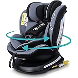 Reecle チャイルドシート 360° 回転式 新生児~12歳頃 (0-36kg) ISOFIX対応 シートベルト固定 (黒)