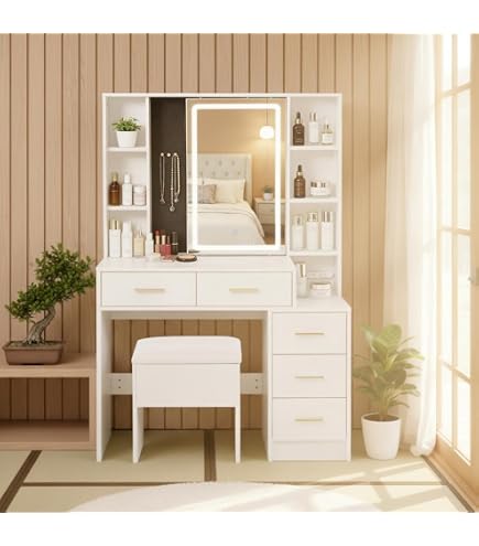 【送料込み✨】アンティーク調　ドレッサー・鏡台　❤︎ アイボリー ❤︎ Amazon｜【直送】アンティーク風ドレッサー＆スツール アンティーク