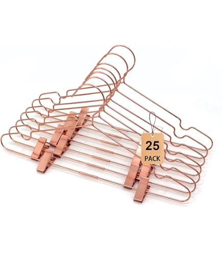 15-Pack Gold Metal Clothes Hangers With Clips - 16.5 Inch Rose Gold Pants Hangers For Suits, Coats & Storage