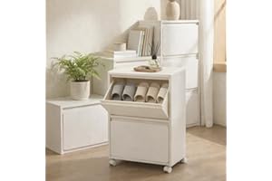 収納ボックス 2段 分別 W40.5×D20.7×H65.5cm 折り畳み式 白 キャスター付 ゴミ箱 衣類収納 フラップ式 扉付き 収納 薄型 組立簡単 en-nd10-2