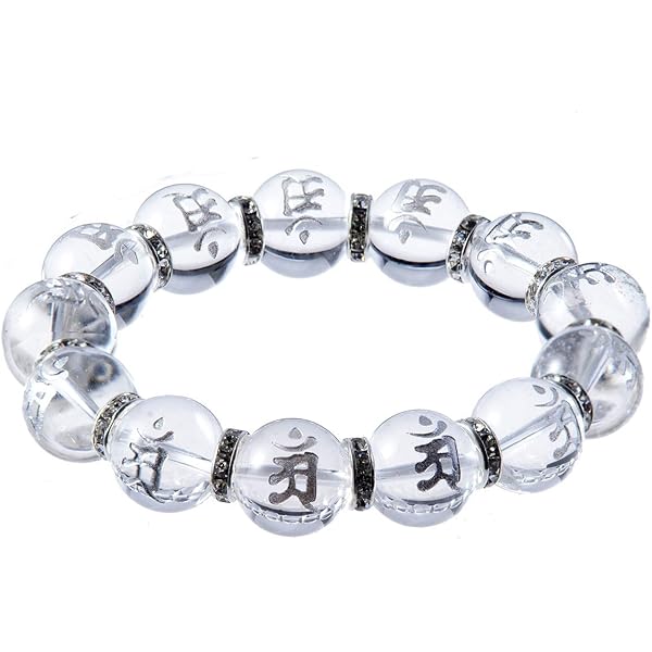 Amazon | [石輝] 梵字 素彫 天然本水晶 12mm 数珠 ブレスレット 天然石