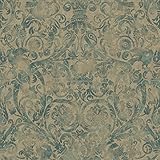 Warner BRL98075 Bali Damask Wallpaper, Ocean [並行輸入品]