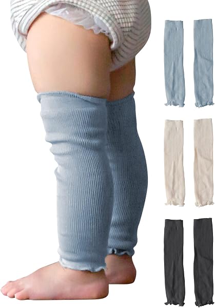 SOWAN 3-Pair Set Baby Leg Warmers, Thin Organic Cotton, Ribbed Knit, Baby Summer Cold Protection, Girls, Boys, Made in Japan - 1