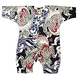 【大荒波に龍・黒赤】 お祭りロンパース 赤ちゃん用 お祭り衣装　男女兼用 義若オリジナル商品