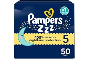 Pampers Diapers Size 5, 50 Count - Swaddlers Overnights Disposable Baby Diapers, Super Pack (Packaging May Vary)