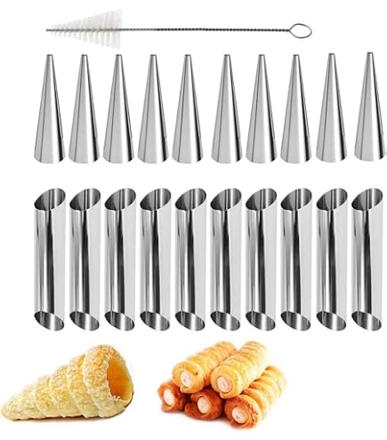 OFXDD Stainless Steel Cream Horn Molds – Pack Of 12, Non-Stick Baking Cones For Pastry, Dishwasher Safe