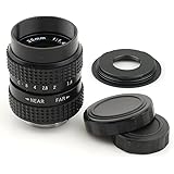 (バシュポ) Pixco CCTVレンズ 25mm f/1.4 Cマウントテレビカメラレンズ - Micro Four Thirds カメラ (ブラック) +Cマウントアダプター 撮影 用 (C-M4/3)
