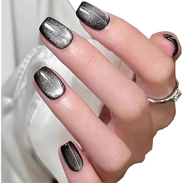 Amazon | mallnoo 24枚入 スタイル ネイルチップ 砂を磨き上げる 黒と