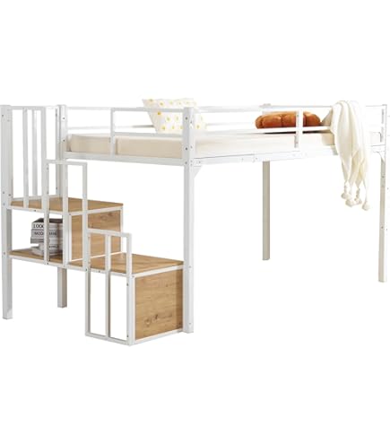 Amazon.co.jp: ロフトベッド 木製 デスク付く ハシゴ 棚 階段付き