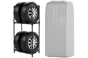 J-PREMIS タイヤラック 4本 カバー セット 屋外 タイヤ収納 軽自動車 普通自動車 幅72.5×奥行47×高さ142 タイヤ保管 タイヤ置き タイヤラックカバー タイヤカバー タイヤステーション Lサイズ - 1