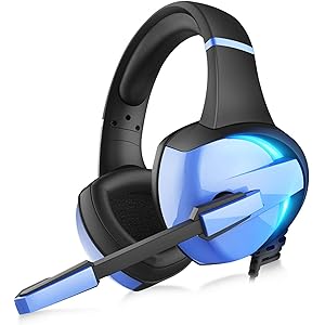 【虹色 LED 】 ゲーミングヘッドセット ps4 ヘッドセット GM-7 LED マイク付き 有線 軽量 通気 高音質 ノイズキャンセリング ゲーミングヘッドホン 重低音強化 騒音 抑制 伸縮可能 3.5mm switch FPS ゲーム用 PC用 ヘッドフォン 男女兼用 Nintendo/Xbox One/PUBGに最適 (ブルー)