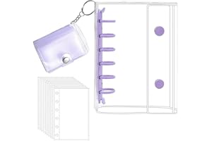 A7紫 3Dシール帳 【リフィル×20枚付き+キーホルダー式mini帳付き】プラバン 透明 サイズ ミニ バインダー 【リフィル×20枚】 クリア カードポケット 手帳 推し活 女の子 コラージュノート クリアタイプ (紫, A7)