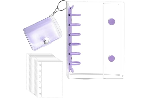 A7紫 3Dシール帳 【リフィル×20枚付き+キーホルダー式mini帳付き】プラバン 透明 サイズ ミニ バインダー 【リフィル×20枚】 クリア カードポケット 手帳 推し活 女の子 コラージュノート クリアタイプ (紫, A7)