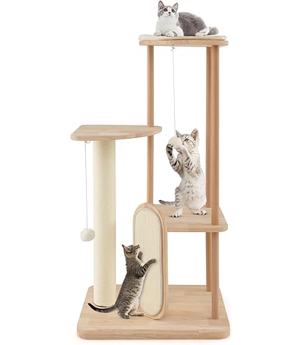 Amazon | GYMAX キャットタワー 高さ117cm 木製 猫ハウス 猫