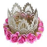 ノーブランド品 可愛い　花付き　王冠　お祭り　ベビーシャワー　派手なドレス　全8色 - ローズピンク