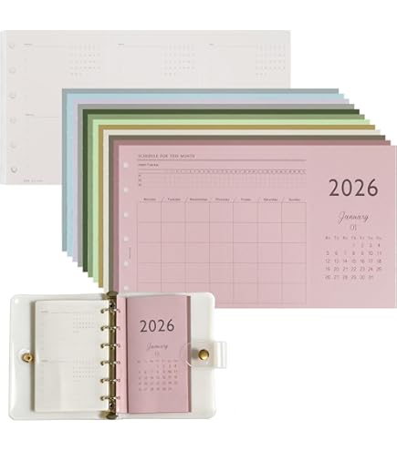 MAY PAPER CO. 2026 Pocket Monthly With Notes Planner Refill, Month On On Two Page Planner Insert For Pocket Filofax And Lv Pm 6 Ringed Agenda Separable Months Sunday Start