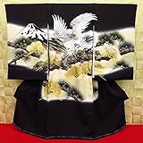 【吉祥白鷹に富士・黒】 男児　初着　祝着 のしめ 産着 男の子のお宮参り着物 高級 フードセットプレゼント付