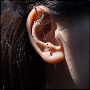 レディース ピアス 軟骨 イヤリング フックイヤリング ジュエリー付き耳針、ゴールド/シルバーシンプルな低刺激性レディト…