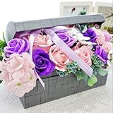 BIOフレグランスソープフラワー　緊急値下げ！LLサイズソープフラワー　オープンボックス　フタ付ボックス　お祝い　記念日　お見舞い　母の日　ホワイトデー　バレンタインデー　　 (パープル, グランデ)