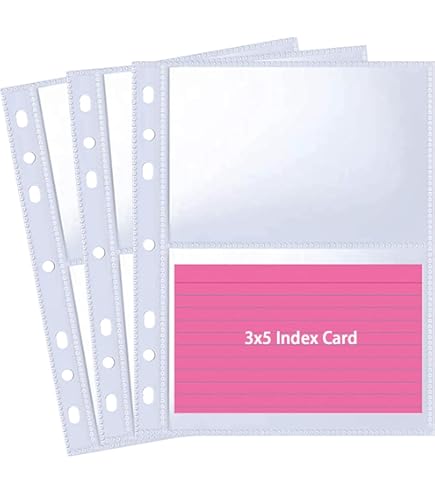 A5 Index Card Sleeves Binder Sheets - 50 Pack | Clear Plastic Refill 2  Pocket Page Protector for Recipe Cards, Photo Cards, Flash Cards | Fits  6-Ring Binder