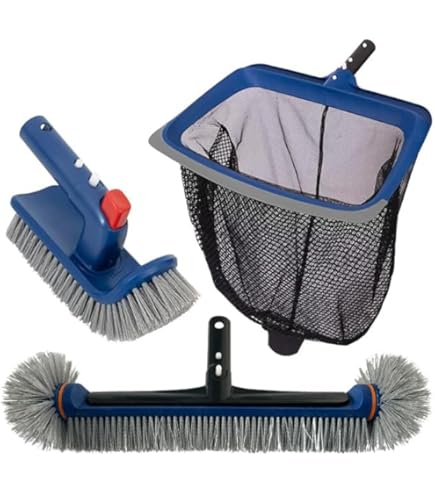 Swimming Pool Cleaning Kit - Aluminum Frame Skimmer Net With 10Ft Adjustable Pole & 17.5" Pool Brush Head, Pools Maintenance Kits For Inground & Above Ground Swimming Pools, Removes Debris