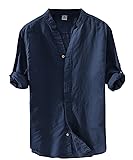 メンズ シャツ 無地 スリムフィット 柔らかい 綿とリネン ハイエンド シャツ 長袖 半袖 春 夏 秋 トップスnavy L