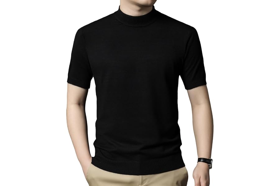 [Niliv] セーター メンズ サマーニット 半袖 カットソー トップス 男性 ハイネック スリム Tシャツ ニットソー カジュアル ビジネス 無地 シンプル 柔らか 春秋