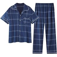 [ＮＯＭＳＯＣＲ] パジャマ メンズ 半袖 前開き ルームウェア 100%綿 チェック柄 パジャマ 上下セットアップ 父の日 大人のリラックスウェア 部屋着 春夏秋 寝間着