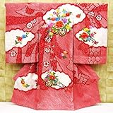 【総絞り束ね熨斗に花車刺繍】 女児　初着　祝着 のしめ 産着 女の子のお宮参り着物 高級 フードセットプレゼント付
