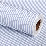 FUT(エフュ ト) PVC原材料自由裁断はがせるDIY壁紙シールリビング/和室/店舗/会社/オフィスにお洒落ウォールステッカーブルーとホワイトストライプ柄幅45cm*500cm