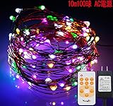 Vorally イルミネーションライト AC電源付き リモコン付き 防水IP65 10モード点灯 18段階調光 記憶機能 クリスマスライト (10m多色)