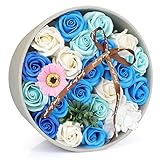 YOBANSA フレグランス ソープフラワー ラウンドボックス ギフトボックス 誕生日　母の日　記念日　先生の日　バレンタインデー　昇進　転居など最適としてのプレゼント (藍色)