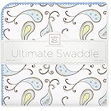 SwaddleDesigns Ultimate Swaddle Blanket Made in USA Premium Cotton Flannel Pastel Blue Paisley [並行輸入