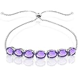 Sterling Silver Genuine, Created or Simulated Gemstone 9x7mm Oval-Cut Adjustable Bracelet