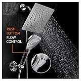 DreamSpa Ultra-Luxury 9" Rainfall Shower Head / Handheld Combo. Convenient Push-Button Flow Control 