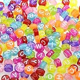 gresorth 900個クリア透明ラウンドアクリル文字ビーズホワイトアルファベットDIYアクセサリーブレスレット、ネックレス4 x 7 mm