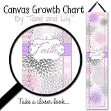 Personalized Kidsキャンバス成長チャートピンクグレーとパープルMums花ベビーNurseryキャンバスGrowth Chart gc0252