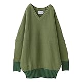 [n'OrLABEL] オシャレウォーカー【配色Ｖネックニット】レディース ニット Vネック シンプル メンズ ゆったり 配色 おおきめ tan0278